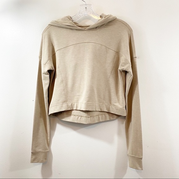 lululemon athletica Tops - Lululemon Cropped Tan Hoodie Sweatshirt